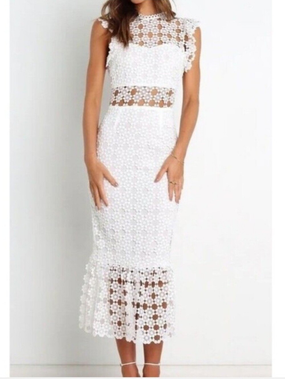 PETAL & PUP LAUREN DRESS WHITE LACE MIDI BRIDAL Sz 16 Runs Small